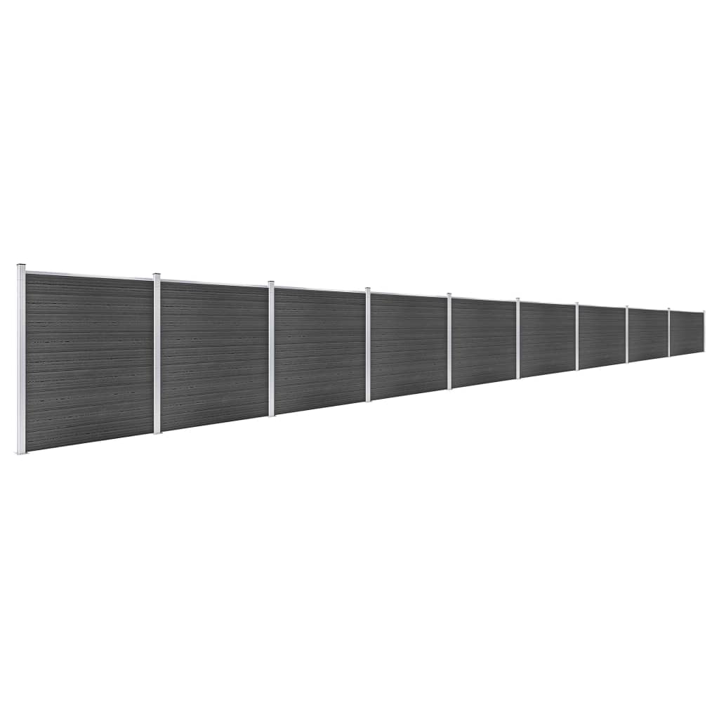 vidaXL Panel Çit Seti Siyah 1564x186 cm WPC