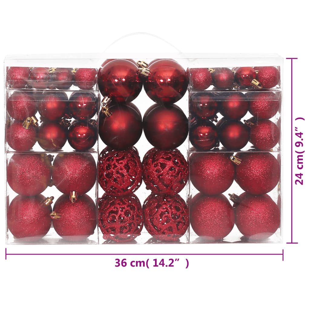 vidaXL Yılbaşı Topu 100 adet Şarap Kırmızısı 3 / 4 / 6 cm