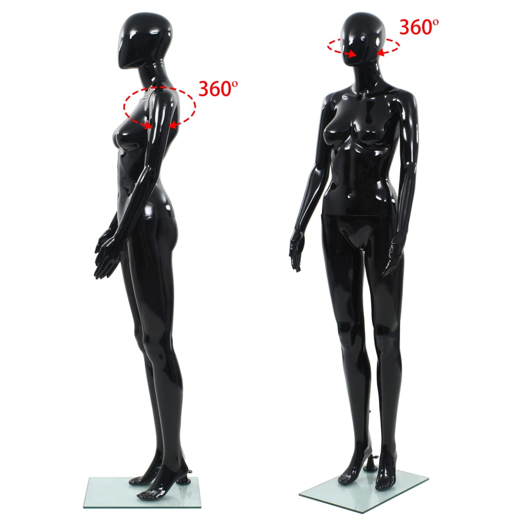 vidaXL Cam Tabanlı Kadın Boy Mankeni Parlak Siyah 175 cm