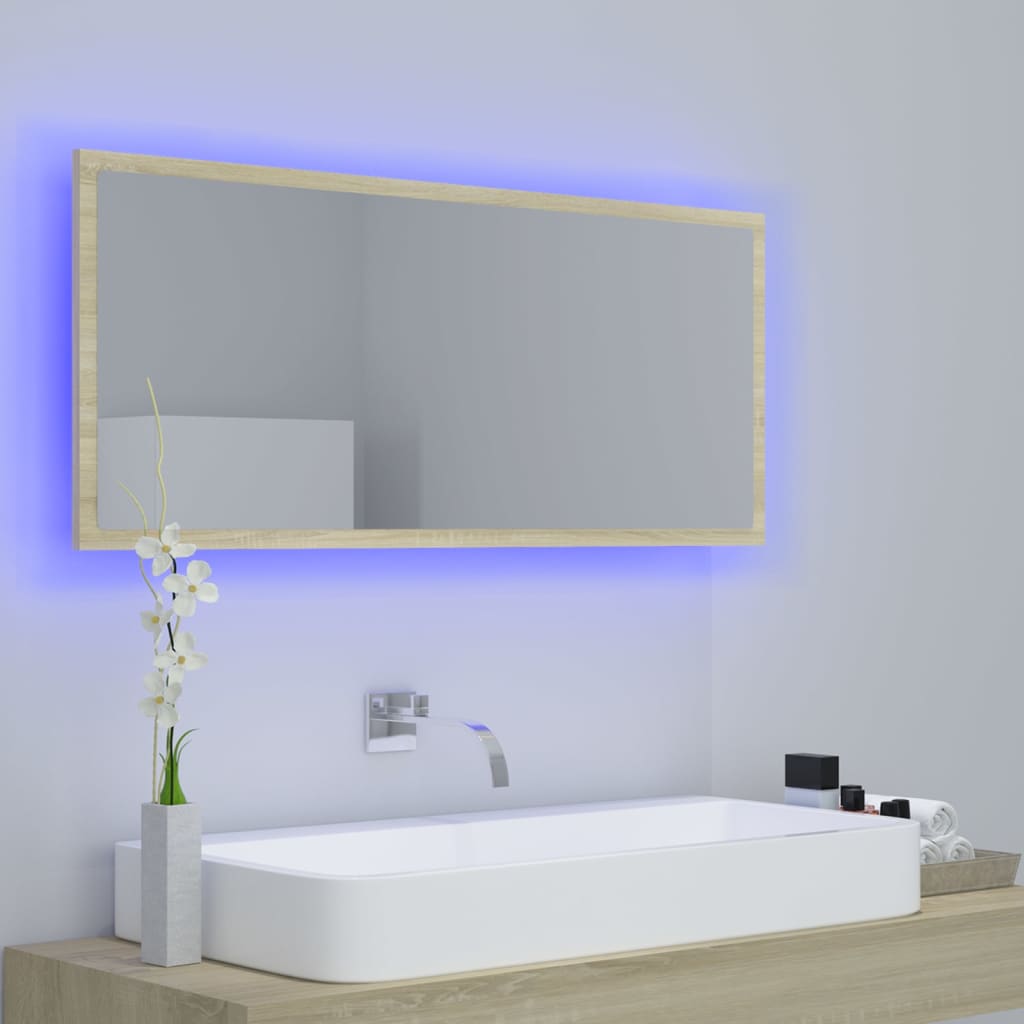 vidaXL LED Işıklı Banyo Aynası Sonoma Meşe Rengi 100x8,5x37 cm Sunta