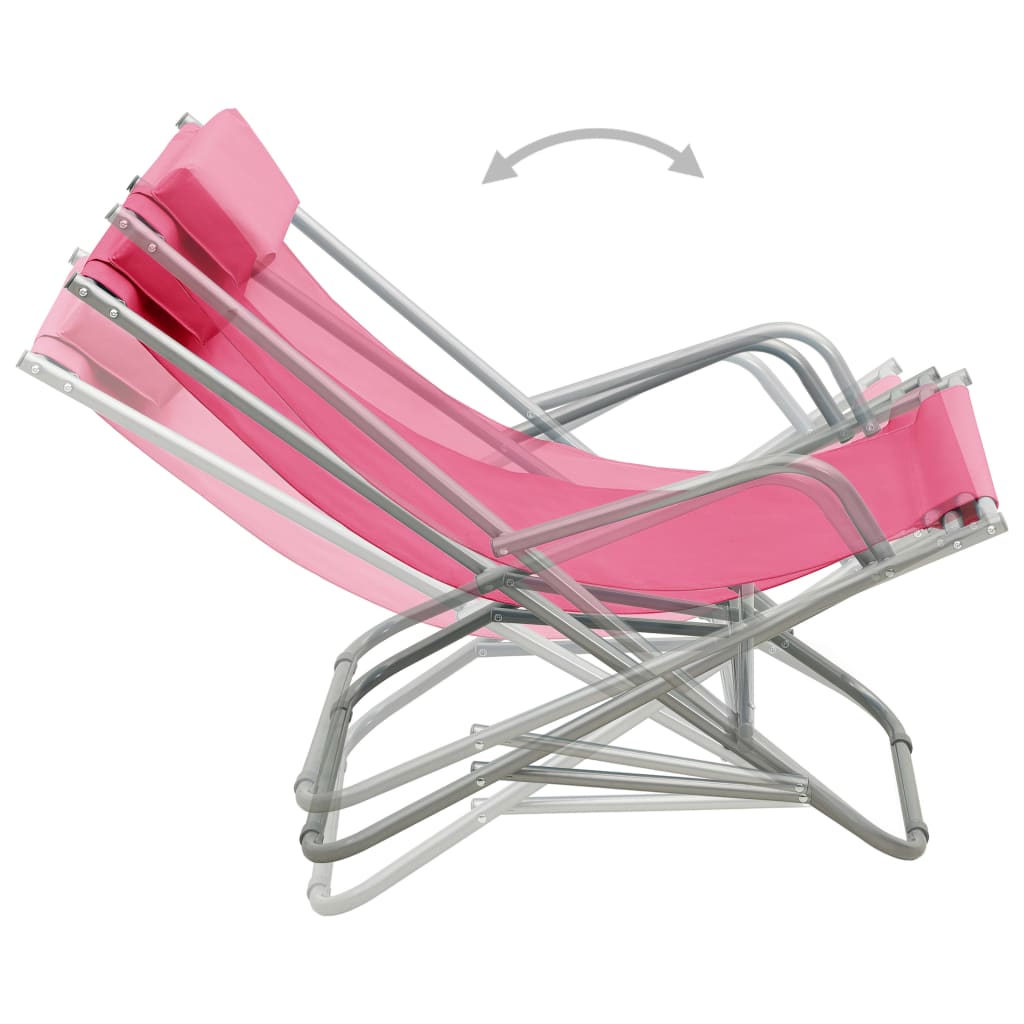 vidaXL Ayarlı Şezlong Sandalye 2 Adet Pembe Çelik
