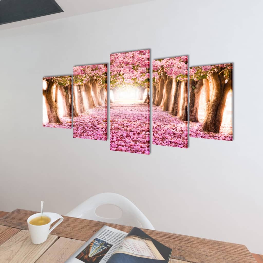 vidaXL Kiraz Çiçeği Baskılı Duvar Tablosu Seti 200 x 100 cm Kanvas