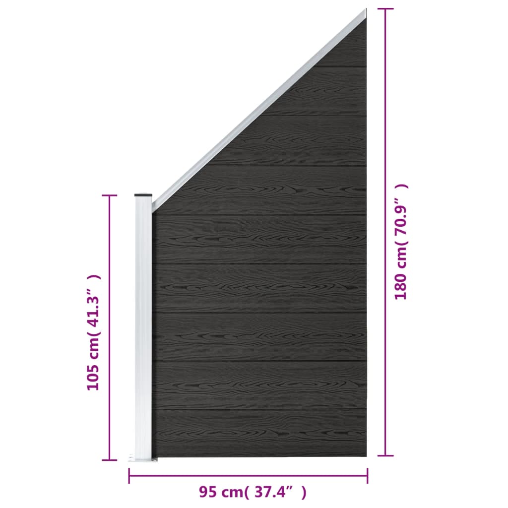 vidaXL Panel Çit Gri 95x(105-180) cm WPC