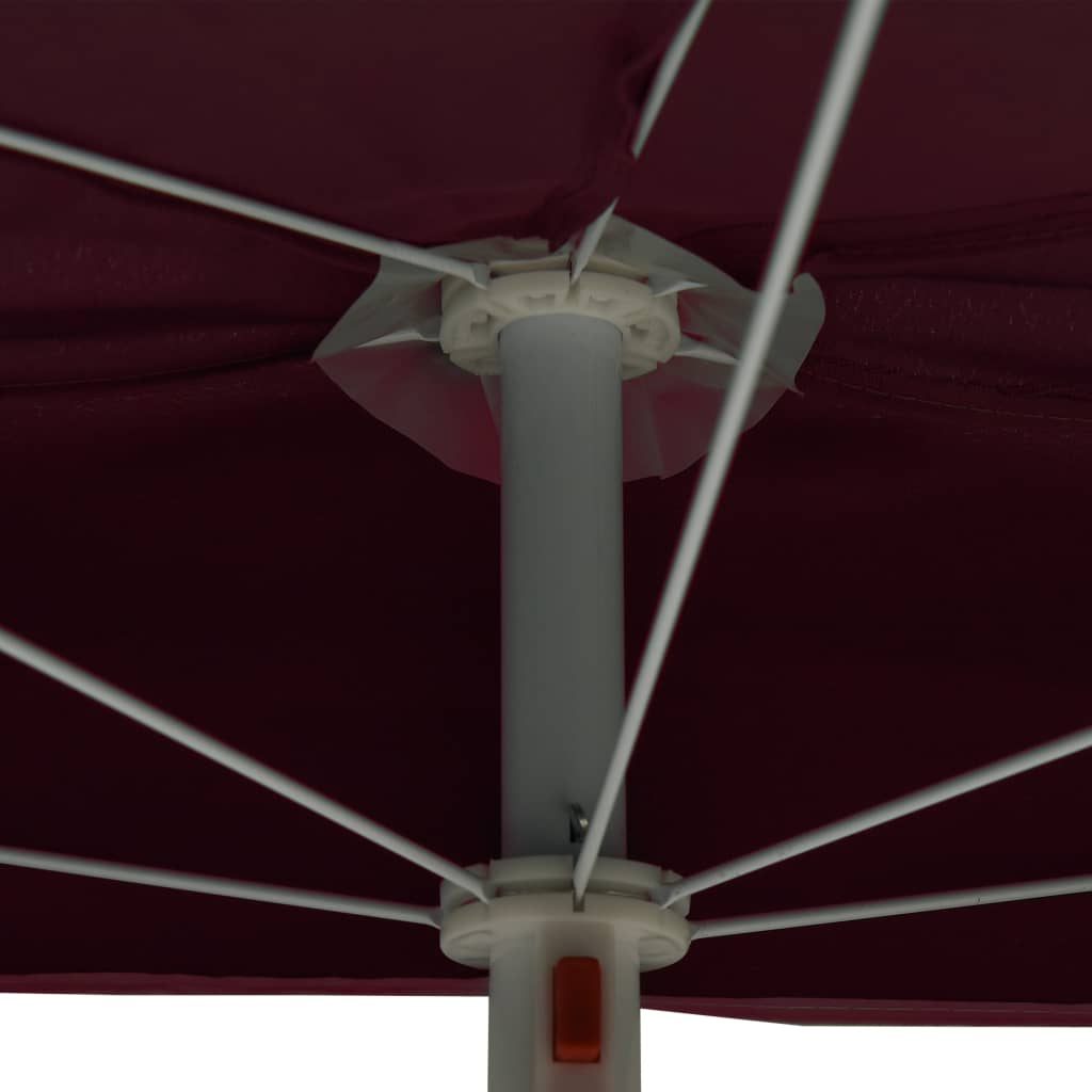 vidaXL Direkli Yarım Bahçe Şemsiyesi Bordo 180x90 cm