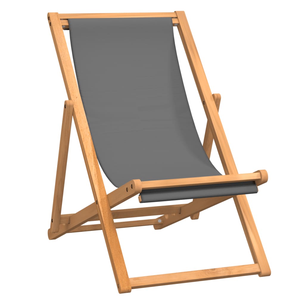 vidaXL Katlanır Plaj Sandalyesi Gri Masif Tik Ağacı