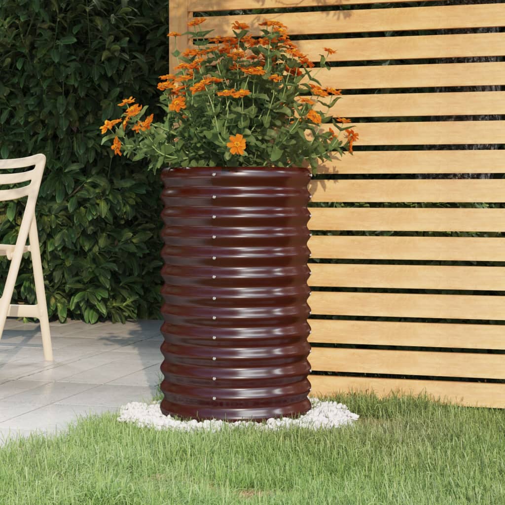vidaXL Bahçe Saksısı Kahverengi 40x40x68 cm Toz Boyalı Çelik