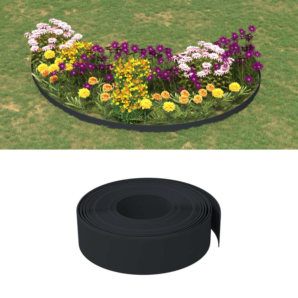 vidaXL Bahçe Bordürü Siyah 10 m 15 cm Polietilen