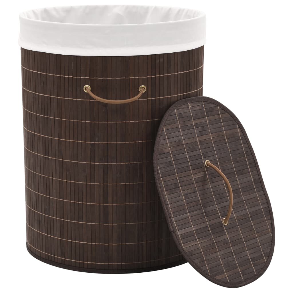 vidaXL Çamaşır Sepeti Koyu Kahverengi Bambu Oval
