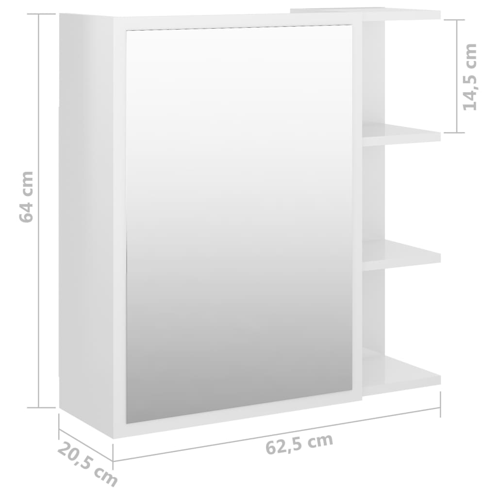 vidaXL Ayna Banyo Üst Dolabı Parlak Beyaz 62,5x20,5x64 cm Sunta