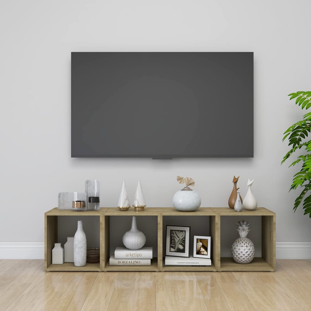 vidaXL TV Sehpası Beyaz ve Sonoma Meşe Rengi 37x35x37 cm Sunta