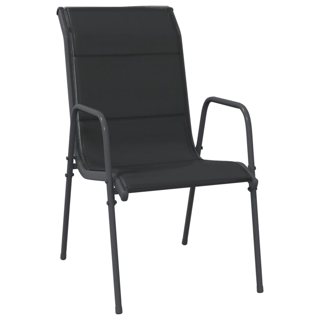 vidaXL Bahçe Sandalyesi 6 Adet Siyah Çelik ve Tekstilen