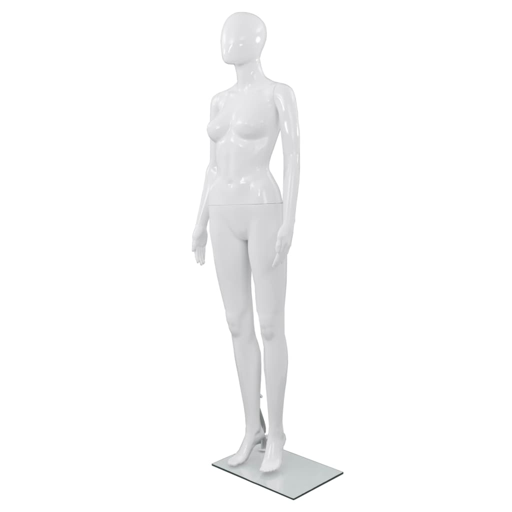 vidaXL Cam Tabanlı Kadın Boy Mankeni Parlak Beyaz 175 cm