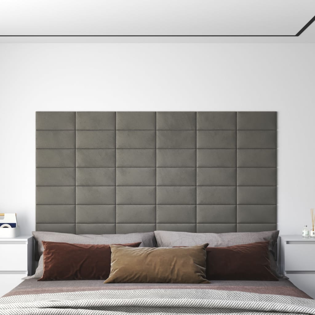 vidaXL Duvar Paneli 12 adet Açık Gri 30x15 cm Kadife 0,54 m²