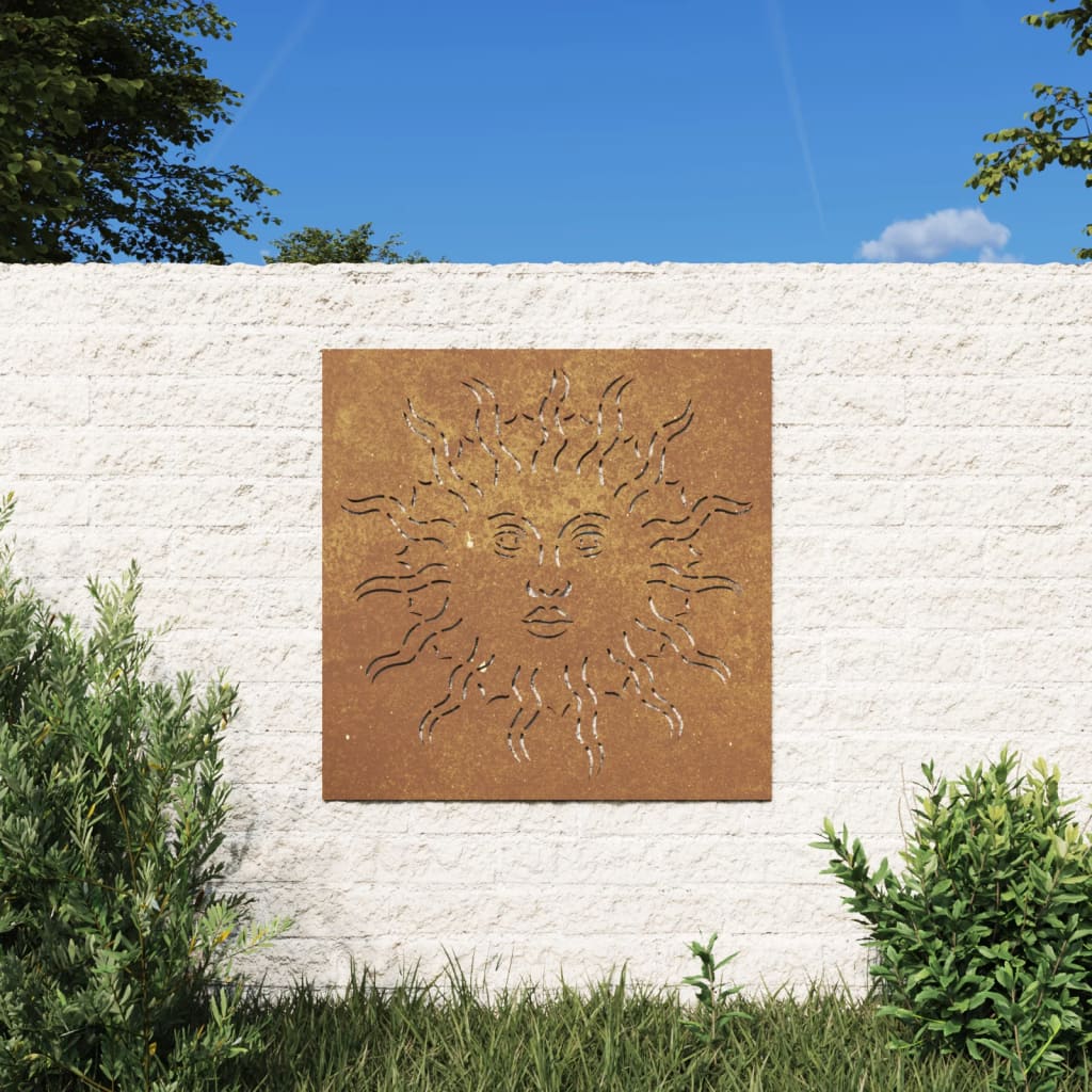 vidaXL Bahçe Duvarı Dekorasyonu 55x55 cm Corten Çelik Güneş Deseni