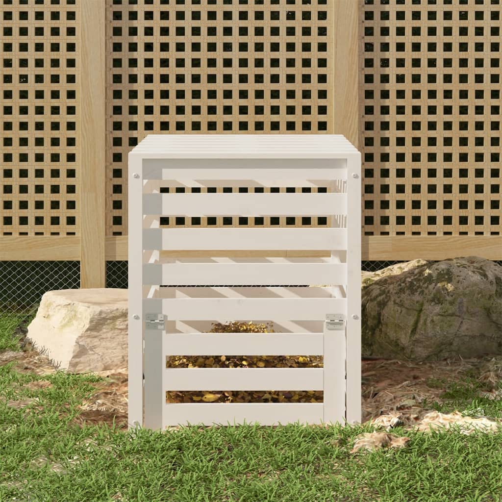 vidaXL Kompost Kutusu Beyaz 63,5x63,5x77,5 cm Masif Çam Ağacı