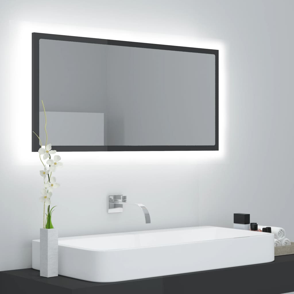 vidaXL LED Işıklı Banyo Aynası Parlak Gri 90x8,5x37 cm Sunta
