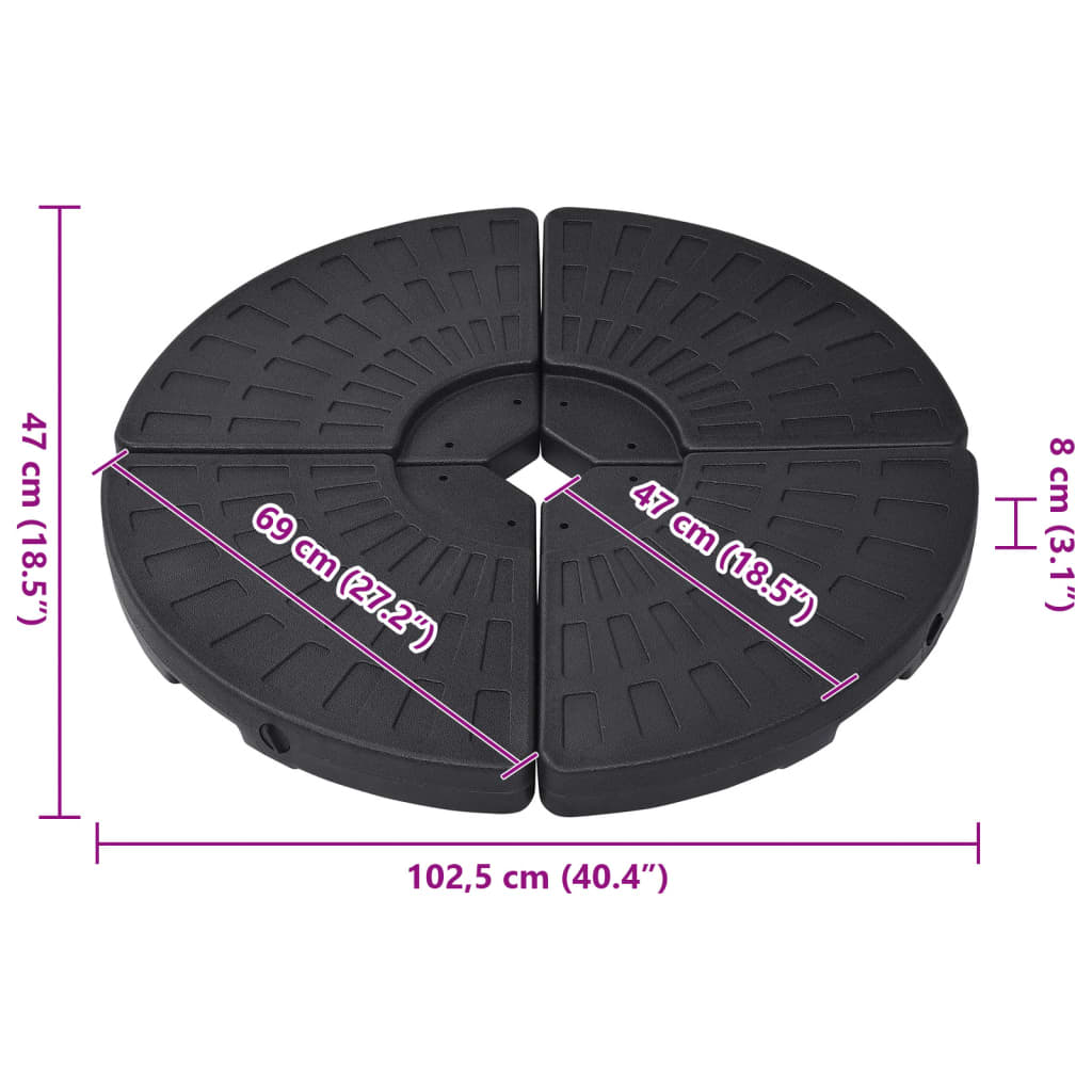 vidaXL Güneş Şemsiyesi Altlığı Fan Şeklinde 4 Adet Siyah