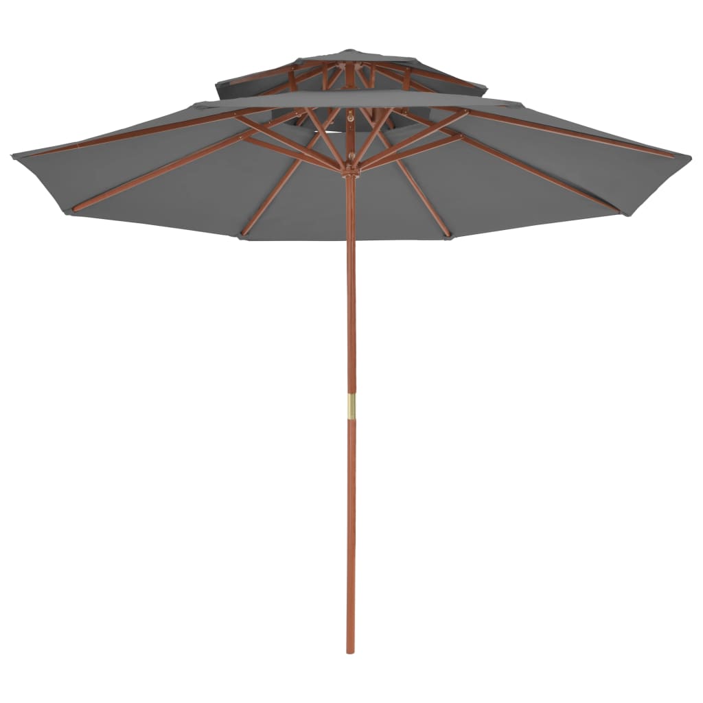 vidaXL Çift Katlı Güneş Şemsiyesi Ahşap Direkli Antrasit 270 cm