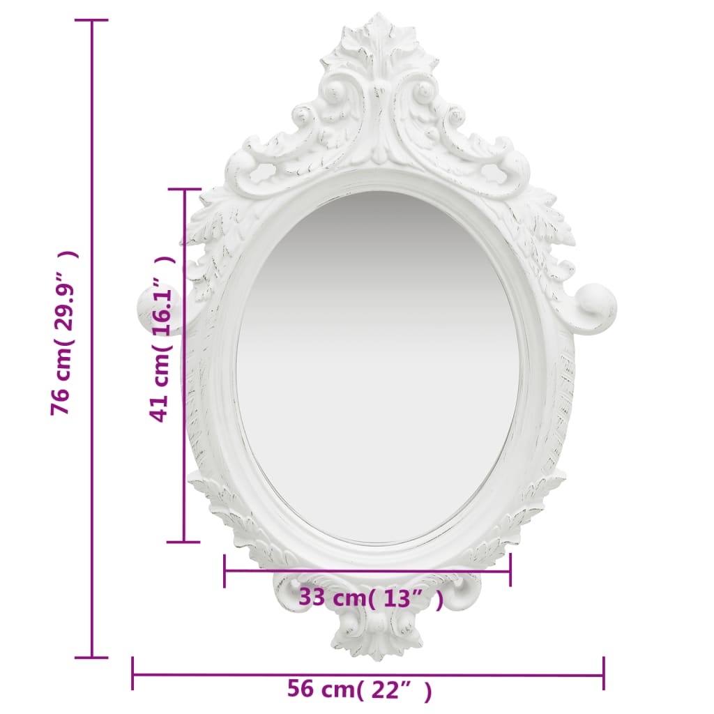 vidaXL Duvar Aynası Beyaz 56x76 cm Kale Stili