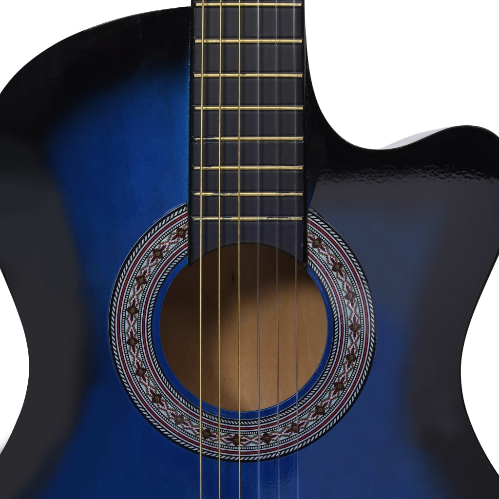 vidaXL 6 Telli Akustik Gitar Kesik Kasa Gölgeli Mavi 98 cm
