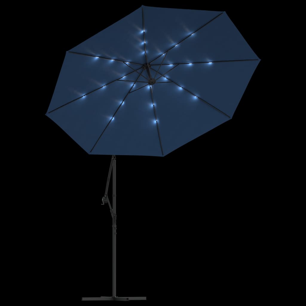 vidaXL LED Işıklı Yandan Gövdeli Çelik Şemsiye Gök Mavisi 300 cm