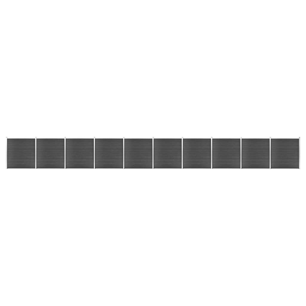 vidaXL Panel Çit Seti Siyah 1737x186 cm WPC
