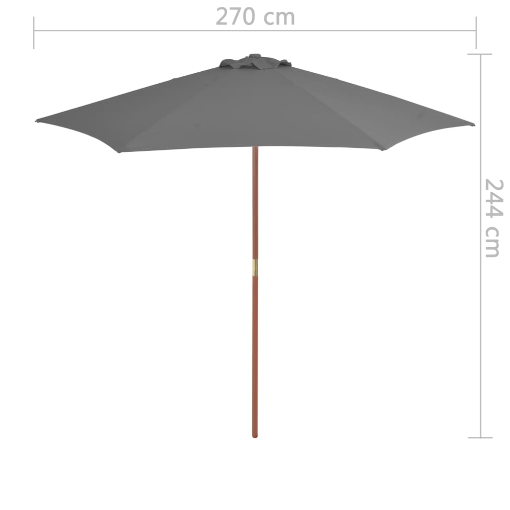 vidaXL Ahşap Gövdeli Güneş Şemsiyesi Antrasit 270 cm