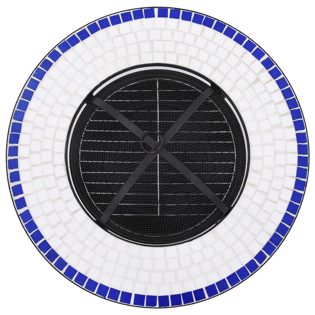 vidaXL Ateş Çukuru Şömine Mozaik Masa Mavi ve Beyaz 68 cm Seramik
