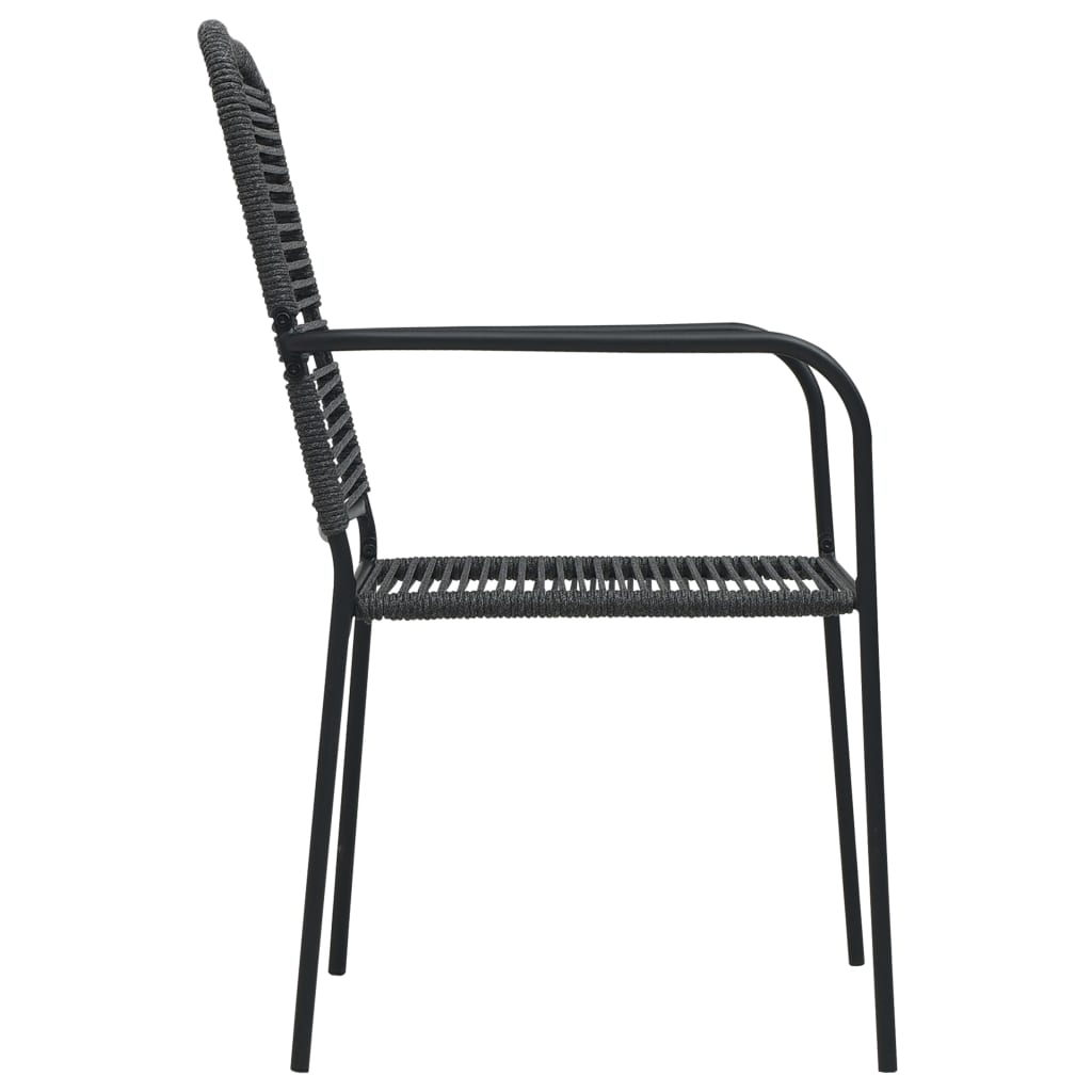 vidaXL Bahçe Sandalyesi 4 Adet Siyah Pamuk İp ve Çelik