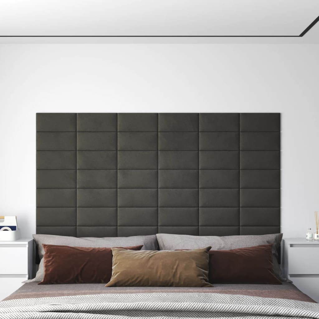 vidaXL Duvar Paneli 12 adet Koyu Gri 30x15 cm Kadife 0,54 m²