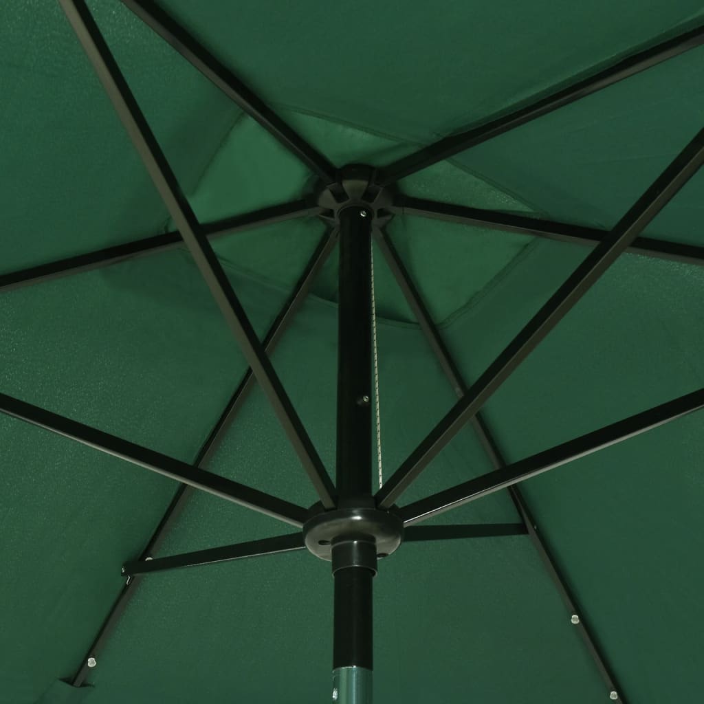 vidaXL LED Işıklı ve Çelik Gövdeli Bahçe Şemsiyesi Yeşil 2x3 m
