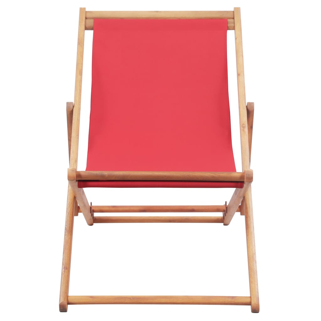 vidaXL Katlanır Plaj Sandalyesi Kırmızı Kumaş ve Ahşap İskelet