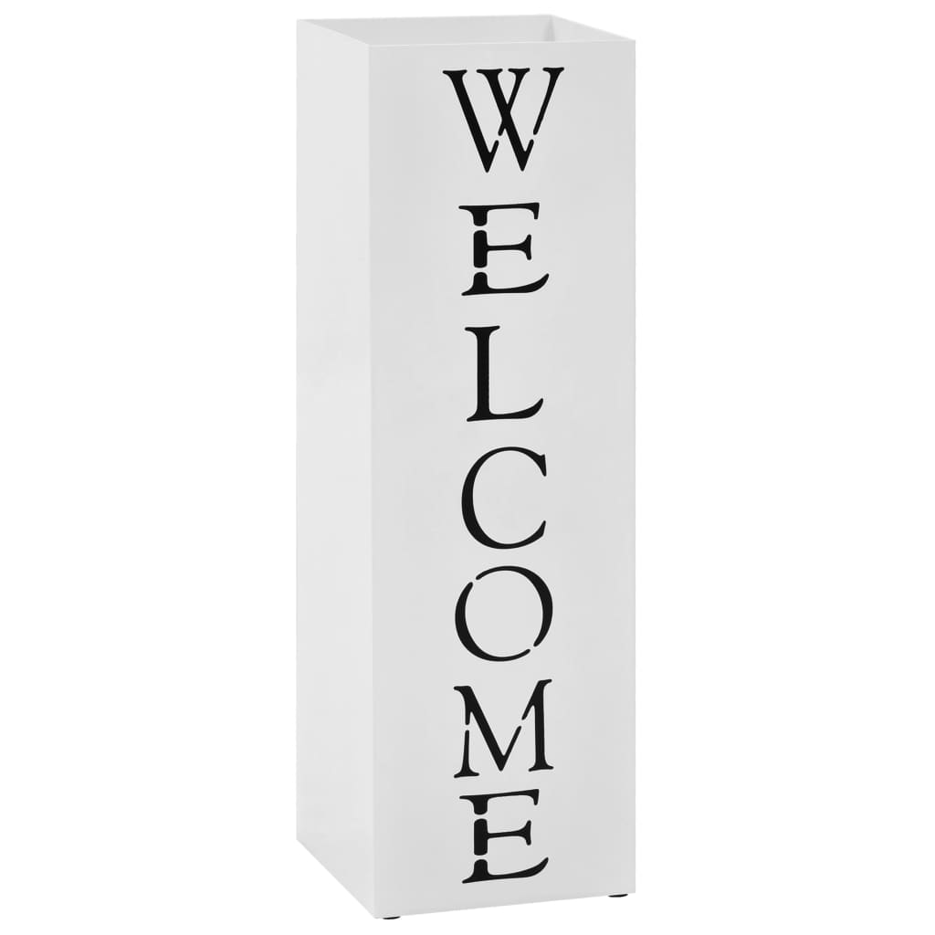 vidaXL Şemsiyelik Beyaz Çelik Welcome Yazılı