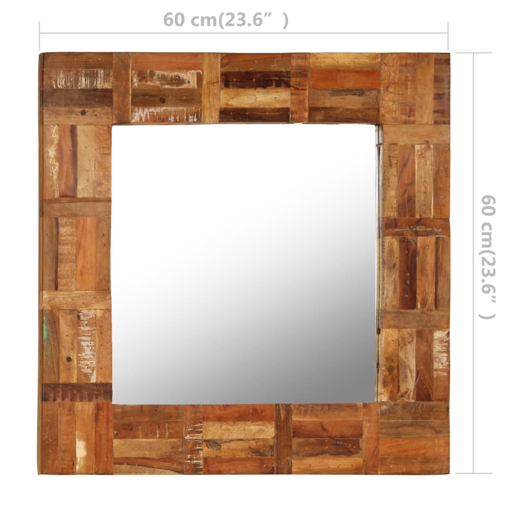 vidaXL Duvar Aynası 60x60 cm Masif Geri Kazanılmış Ahşap