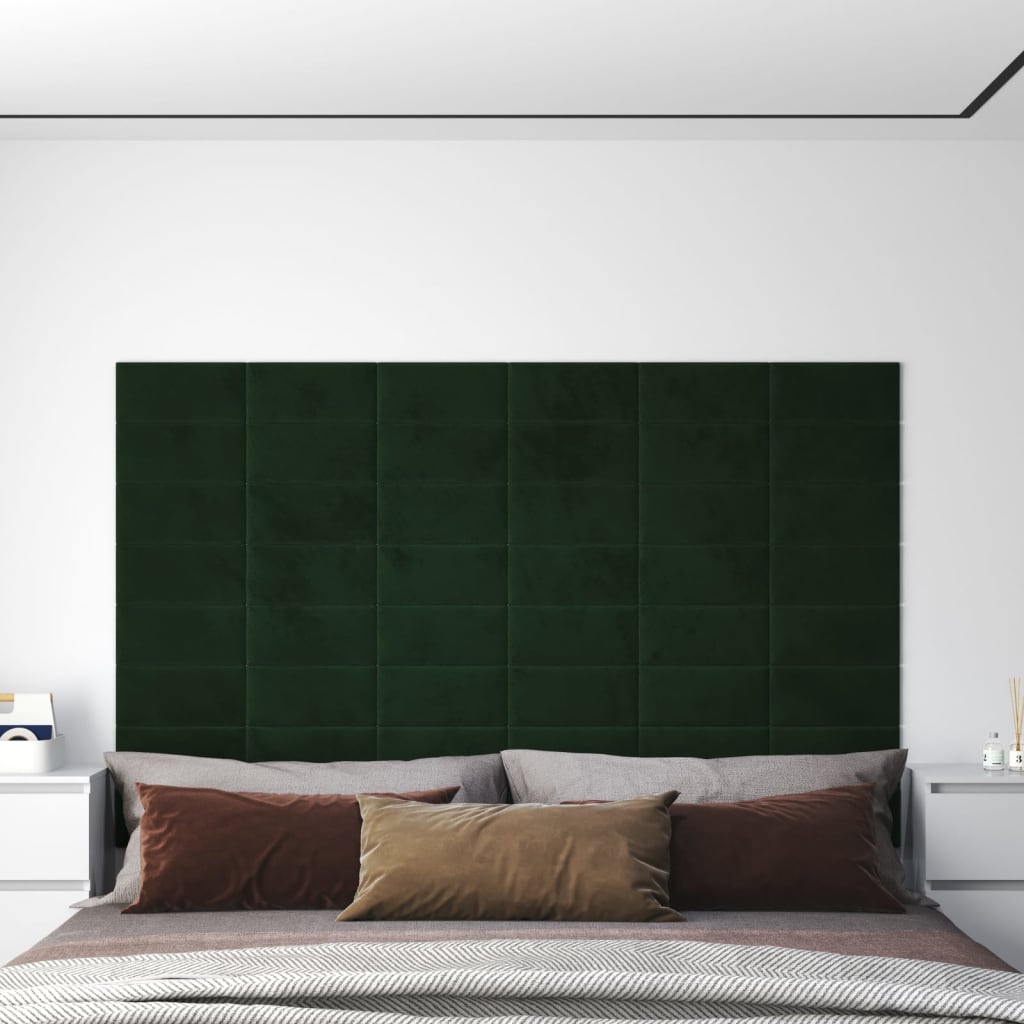 vidaXL Duvar Paneli 12 adet Koyu Yeşili 30x15 cm Kadife 0,54 m²