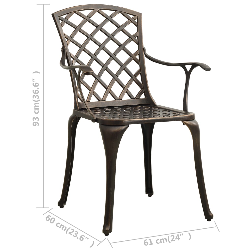 vidaXL Bahçe Sandalyesi 2 Adet Bronz Rengi Alüminyum Döküm