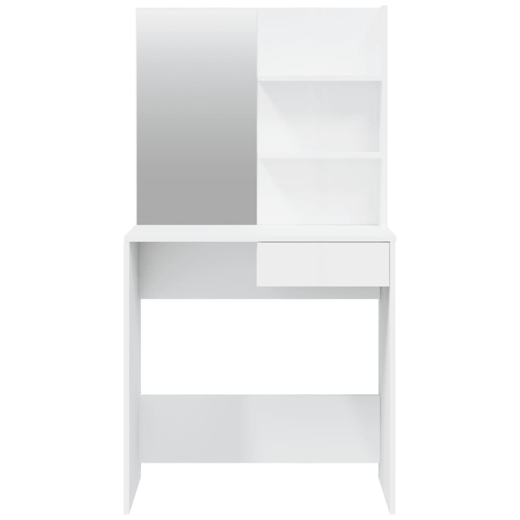 vidaXL Aynalı Makyaj Masası Parlak Beyaz 74,5x40x141 cm