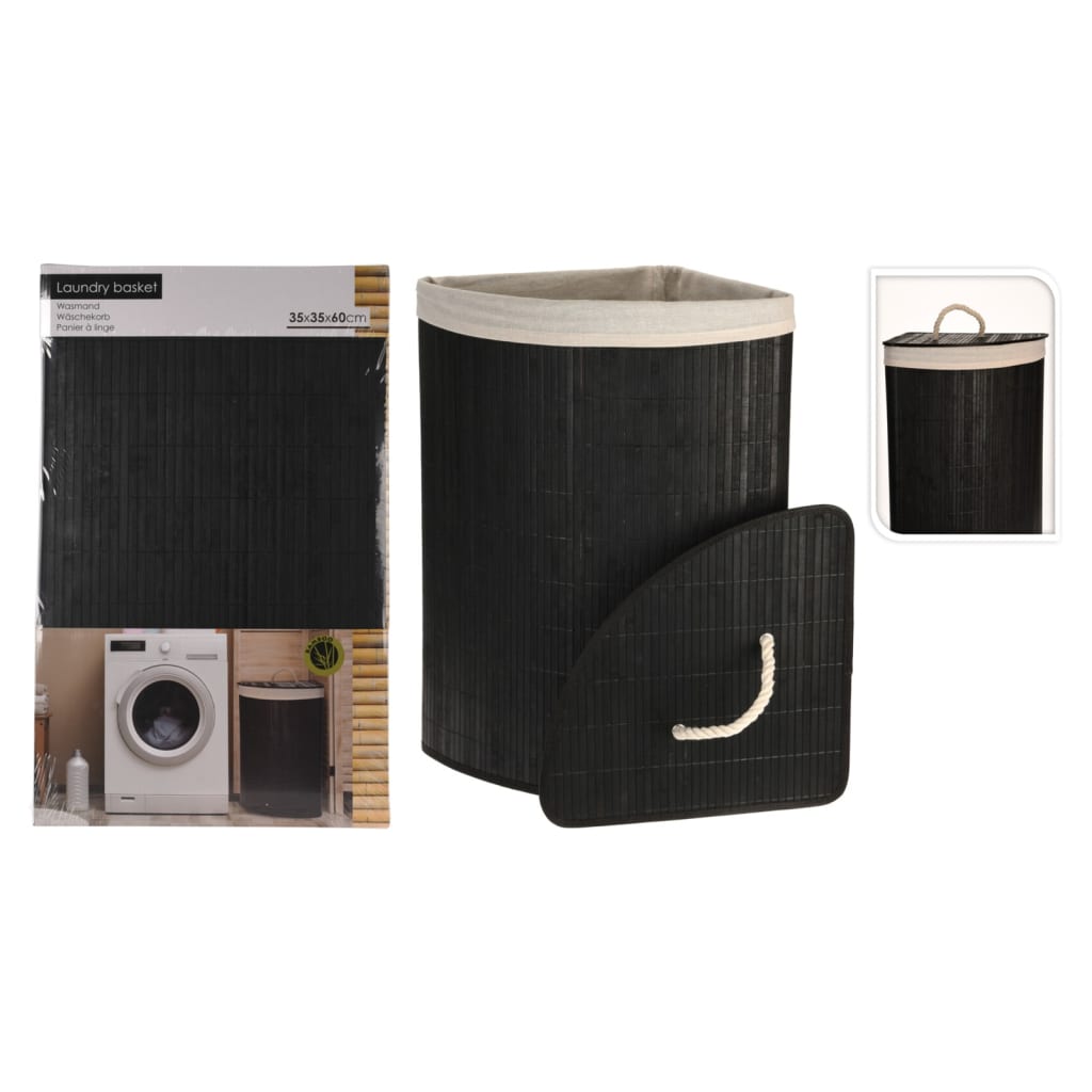 Bathroom Solutions Köşe Kirli Çamaşır Sepeti Siyah Bambu