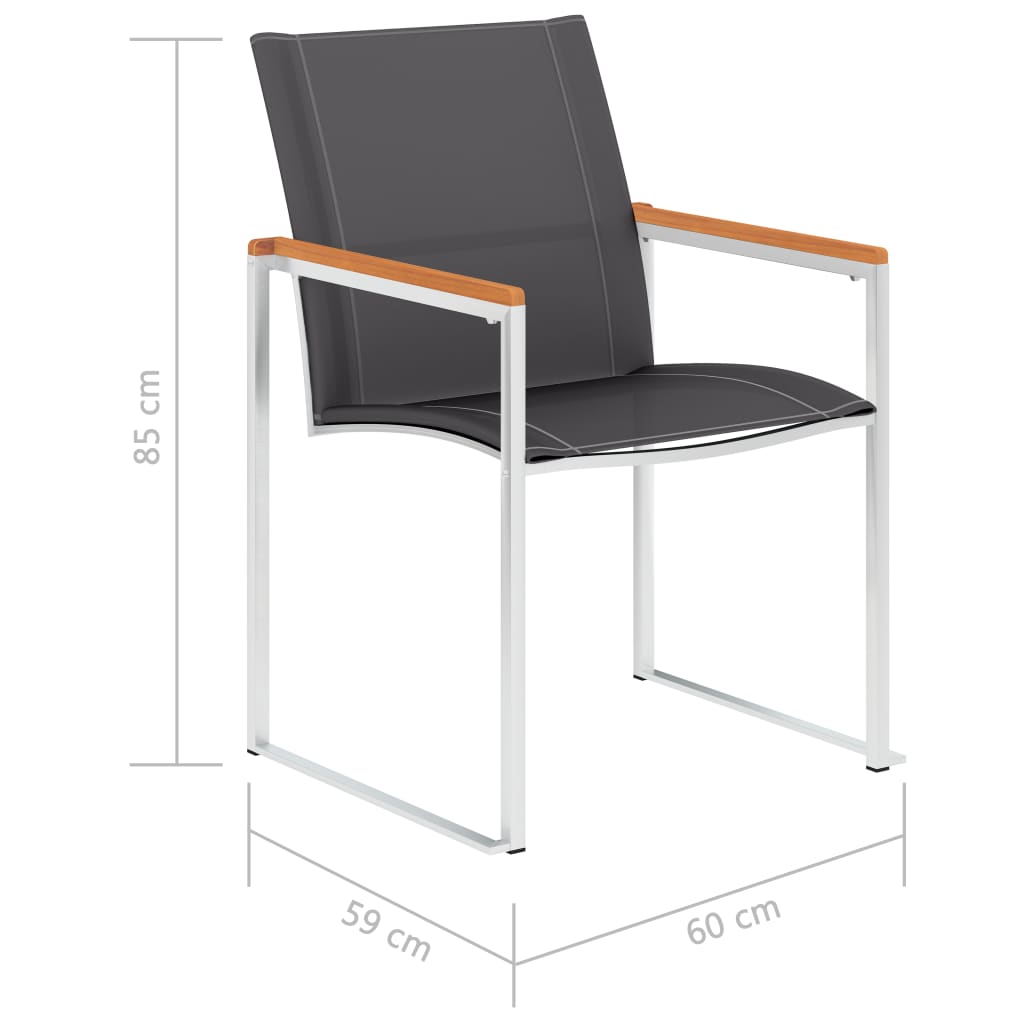 vidaXL Bahçe Sandalyesi 2 Adet Gri Tekstilen ve Paslanmaz Çelik