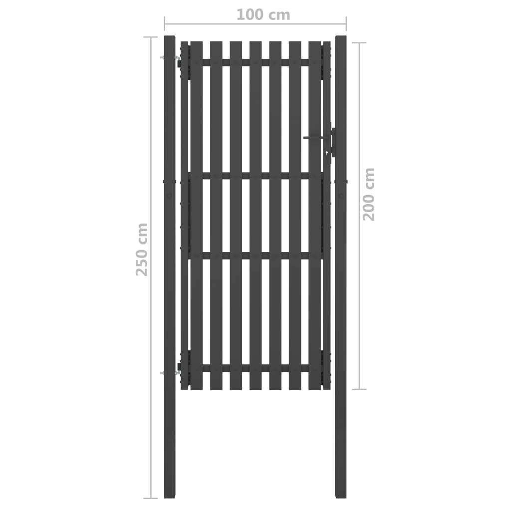vidaXL Bahçe Çit Kapısı Antrasit 1x2,5 m Çelik