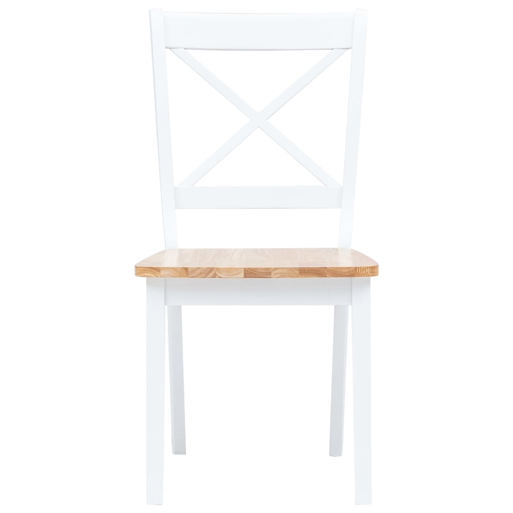 vidaXL Yemek Sandalyesi 2 Adet Beyaz ve Ahşap Rengi Masif Kauçuk Ağacı