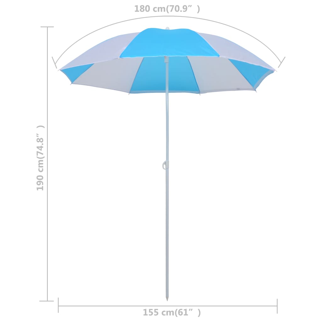 vidaXL Plaj Şemsiyesi Mavi Beyaz 180 cm Kumaş