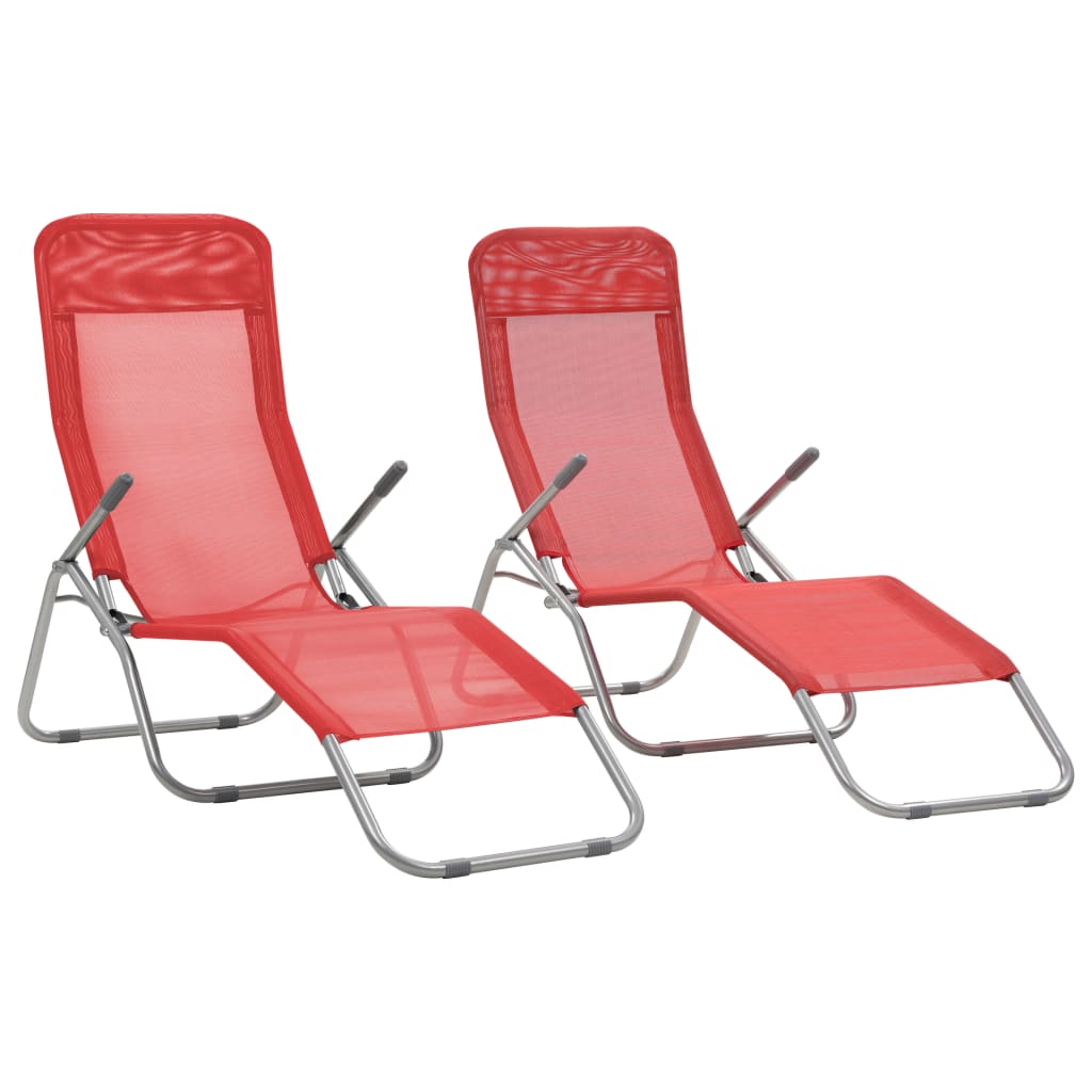 vidaXL Katlanır Şezlong Sandalye 2 Adet Kırmızı Tekstilen