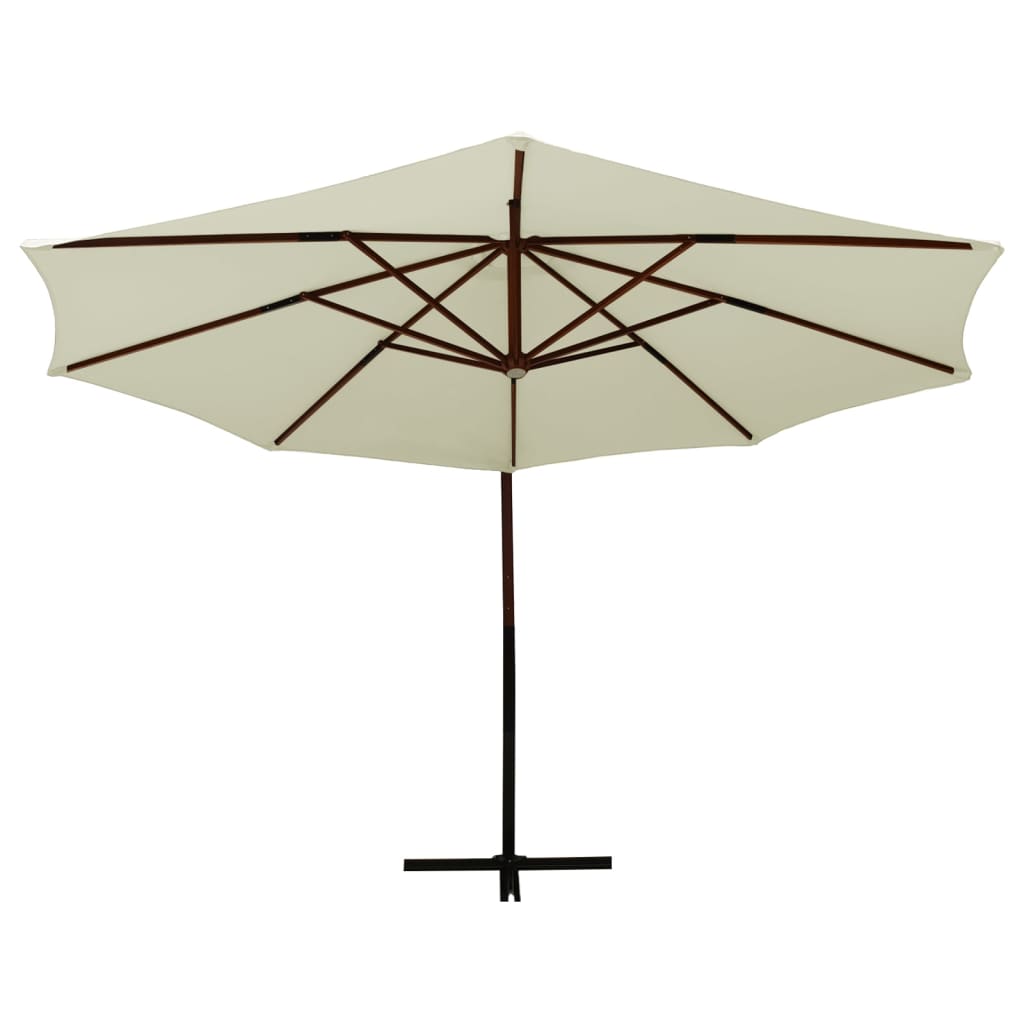 vidaXL Ahşap Gövdeli Asma Güneş Şemsiyesi Kum Beyazı 350 cm