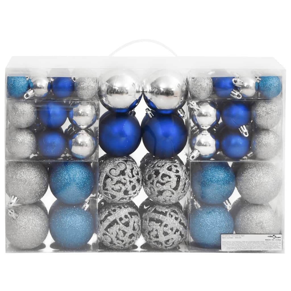 vidaXL Yılbaşı Topu 100 adet Mavi ve Gümüş Rengi 3 / 4 / 6 cm