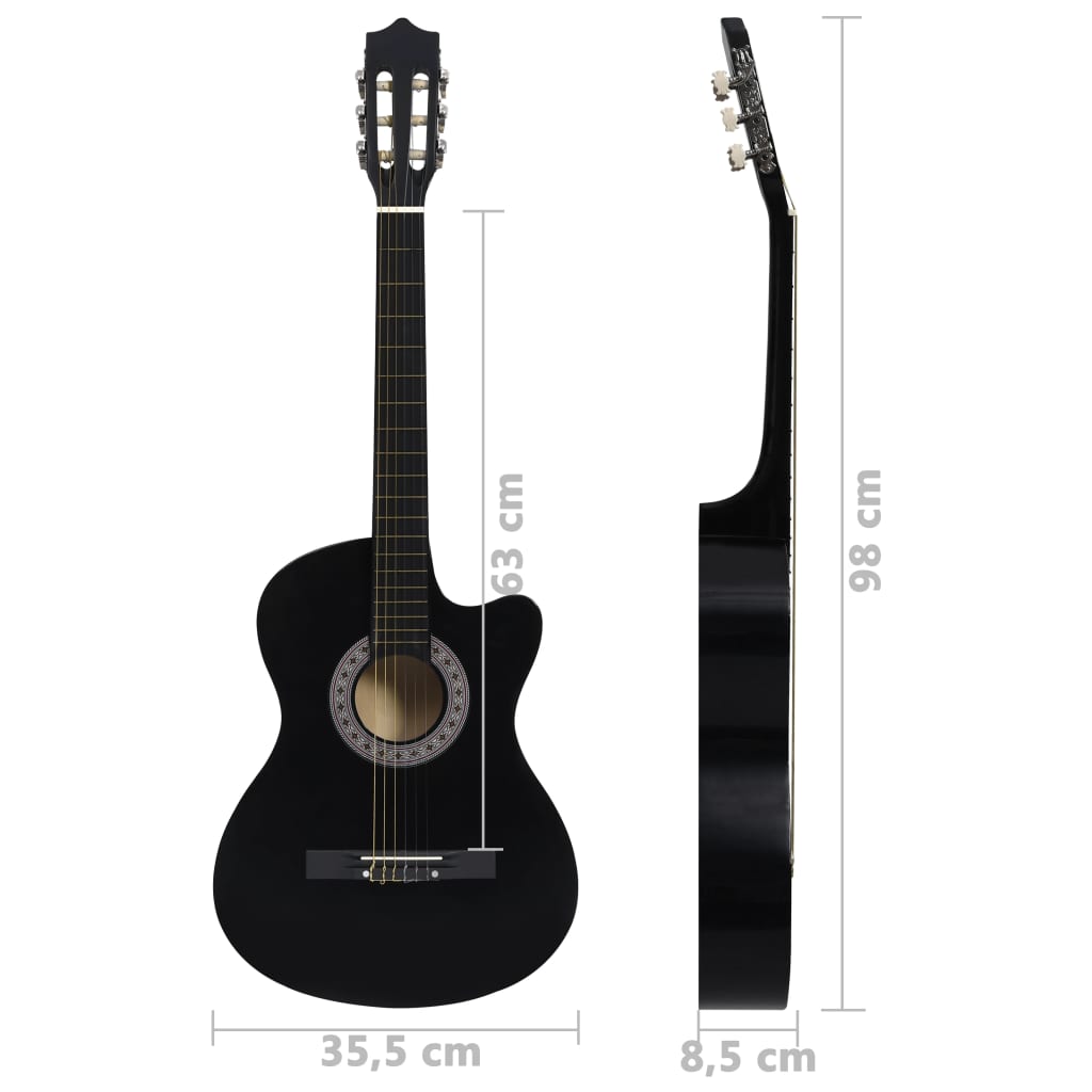 vidaXL 6 Telli Akustik Gitar Kesik Kasa Siyah 98 cm