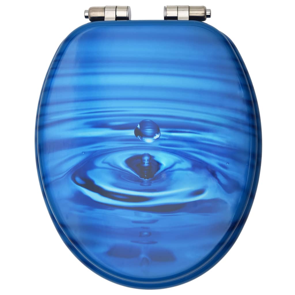 vidaXL Yavaş Kapanan Klozet Kapağı Mavi Su Damlası Tasarımlı MDF