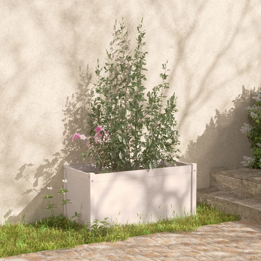 vidaXL Bahçe Saksısı Beyaz 100x50x50 cm Masif Çam Ağacı