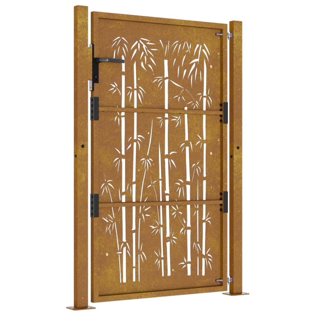 vidaXL Bahçe Kapısı 105x130 cm Korten Çelik Bambu Tasarımı