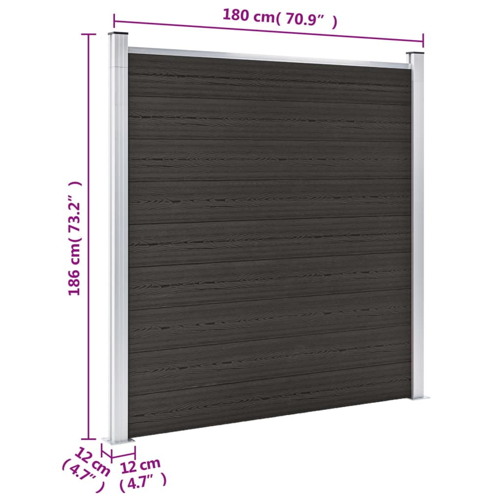vidaXL Panel Çit Siyah 180x186 cm WPC
